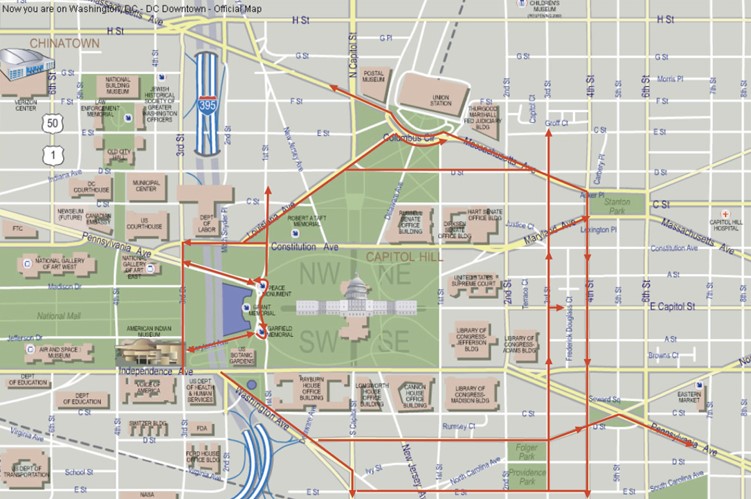 Map of tour bus routes